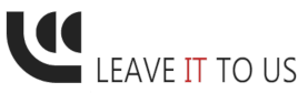Commercial Photographer Peterborough | Nate Lansdell 71 A minimalist logo featuring the text 'LEAVE IT TO US' alongside abstract black shapes.