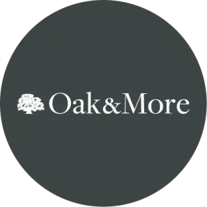 Commercial Photographer Peterborough | Nate Lansdell 35 Logo design featuring an oak tree silhouette and the text 'Oak & More' in a stylish font on a dark background.